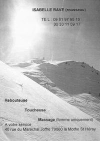 Isabelle Rave (Rousseau) - Rebouteuse Toucheuse Massage (femme uniquement).